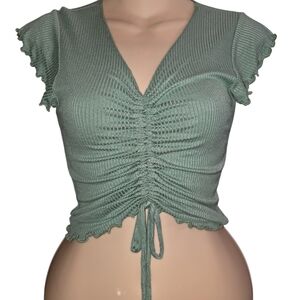 Ruched Green Ribbed Top